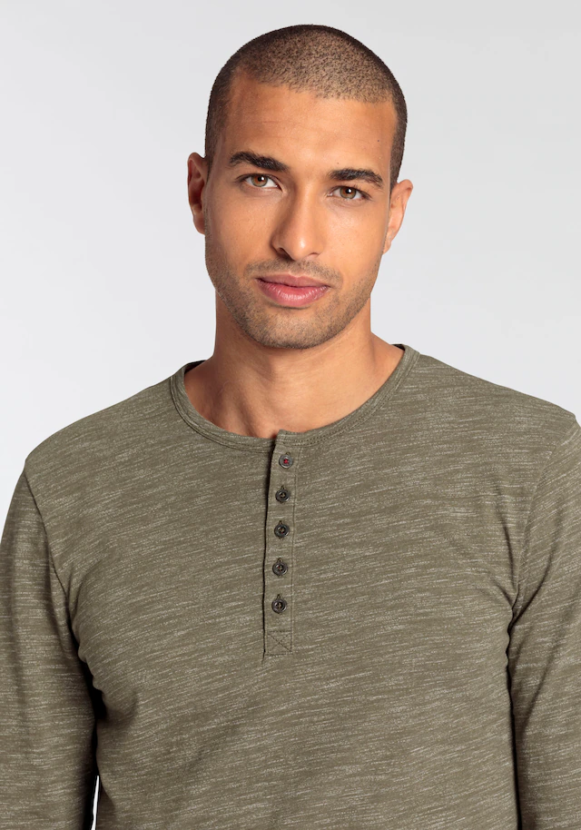 Bruno Banani Langarmshirt »mit exklusiver Melange-Optik« Henley-Shirt mit markanter Knopfleiste