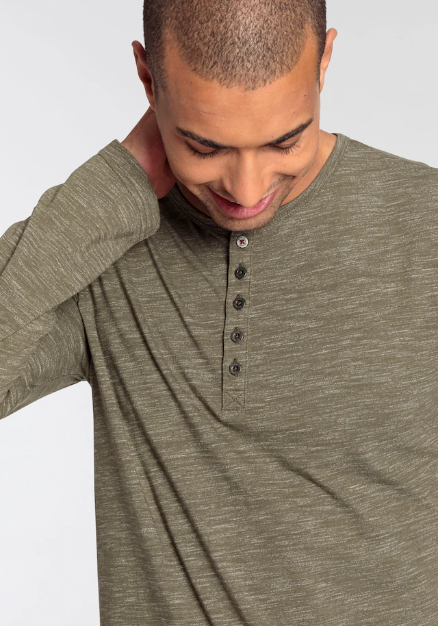 Bruno Banani Langarmshirt »mit exklusiver Melange-Optik« Henley-Shirt mit markanter Knopfleiste