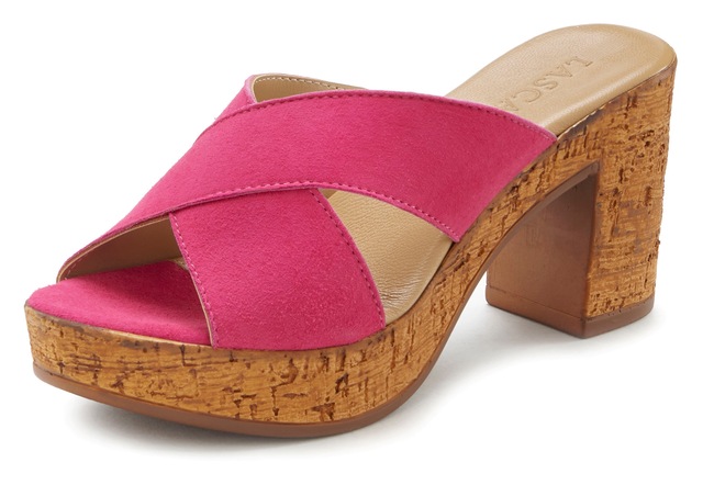 LASCANA Pantolette »Sommerschuh, offener Schuh, Sandalette, Mule,« aus Leder mit Blockabsatz in Kork-Optik