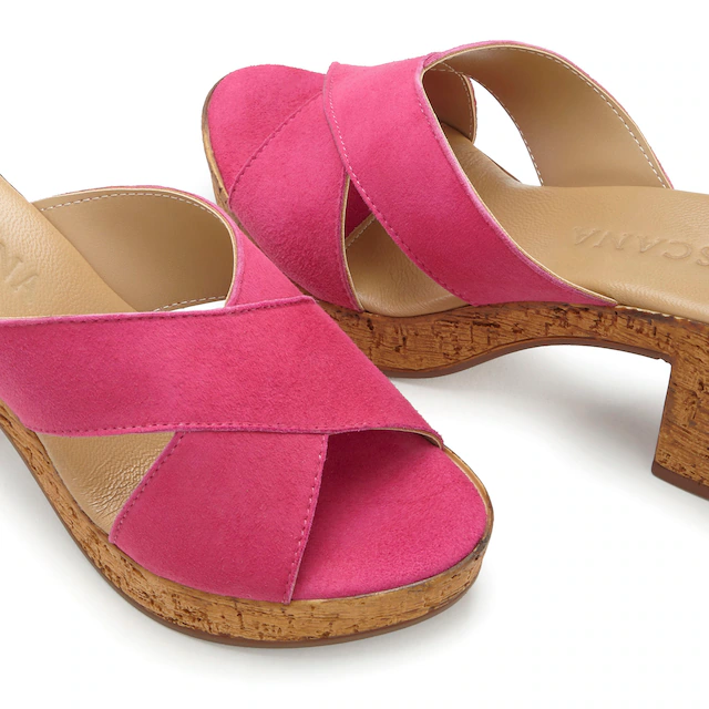 LASCANA Pantolette »Sommerschuh, offener Schuh, Sandalette, Mule,« aus Leder mit Blockabsatz in Kork-Optik