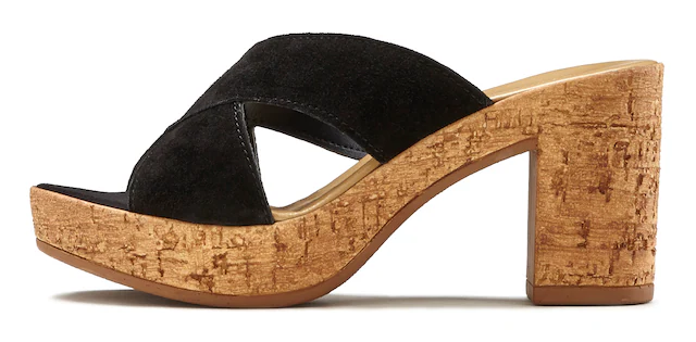 LASCANA Pantolette »Sommerschuh, offener Schuh, Sandalette, Mule,« aus Leder mit Blockabsatz in Kork-Optik