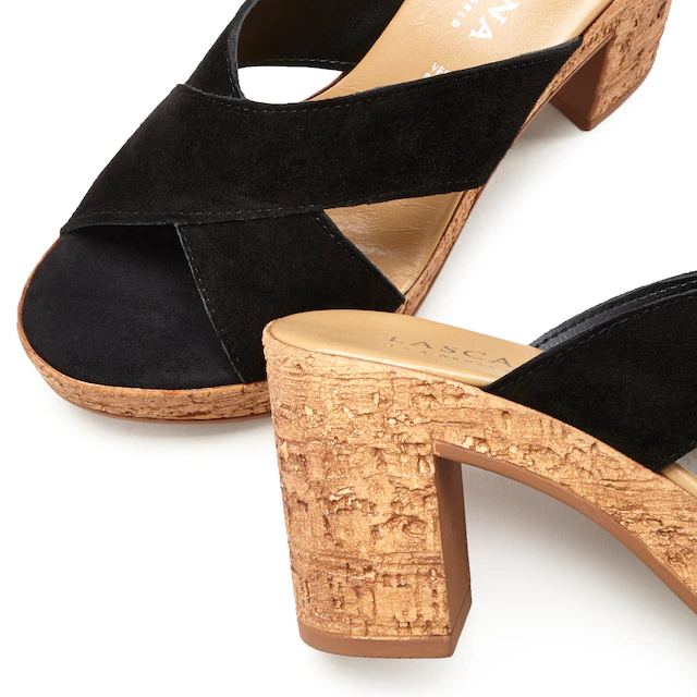 LASCANA Pantolette »Sommerschuh, offener Schuh, Sandalette, Mule,« aus Leder mit Blockabsatz in Kork-Optik