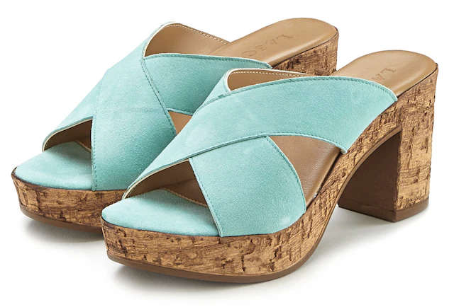 LASCANA Pantolette »Sommerschuh, offener Schuh, Sandalette, Mule,« aus Leder mit Blockabsatz in Kork-Optik