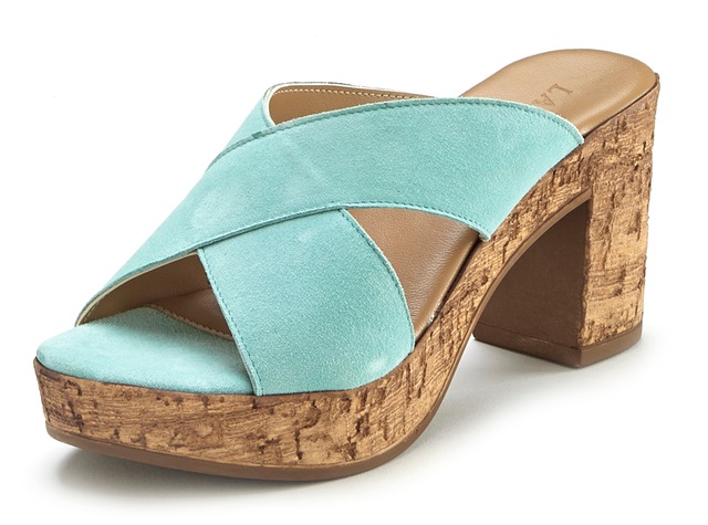 LASCANA Pantolette »Sommerschuh, offener Schuh, Sandalette, Mule,« aus Leder mit Blockabsatz in Kork-Optik