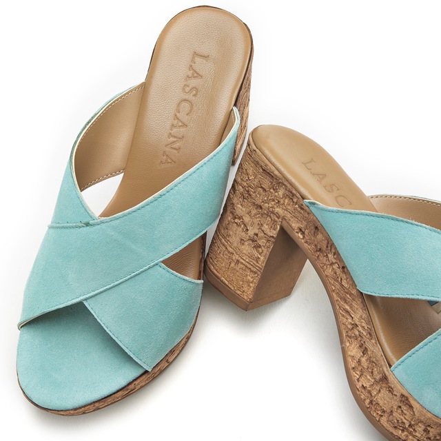 LASCANA Pantolette »Sommerschuh, offener Schuh, Sandalette, Mule,« aus Leder mit Blockabsatz in Kork-Optik