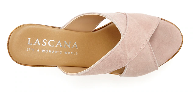 LASCANA Pantolette »Sommerschuh, offener Schuh, Sandalette, Mule,« aus Leder mit Blockabsatz in Kork-Optik
