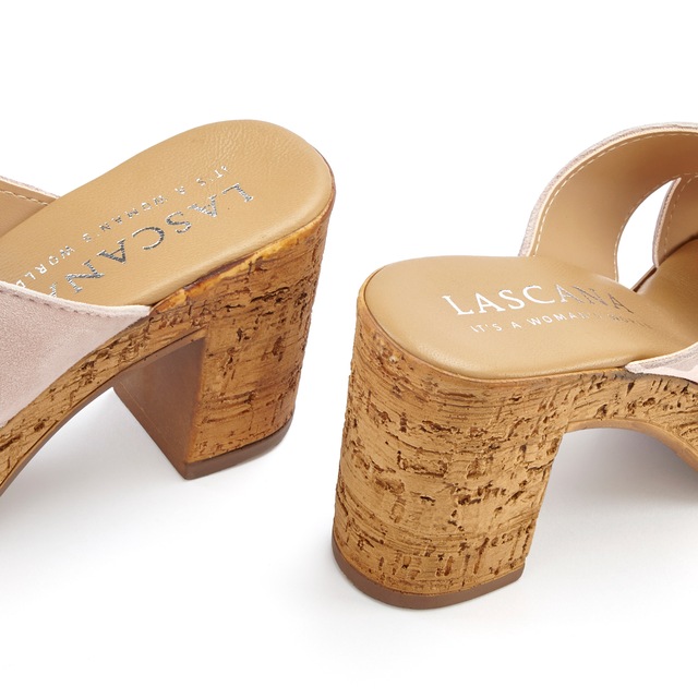 LASCANA Pantolette »Sommerschuh, offener Schuh, Sandalette, Mule,« aus Leder mit Blockabsatz in Kork-Optik