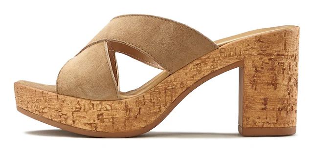 LASCANA Pantolette »Sommerschuh, offener Schuh, Sandalette, Mule,« aus Leder mit Blockabsatz in Kork-Optik