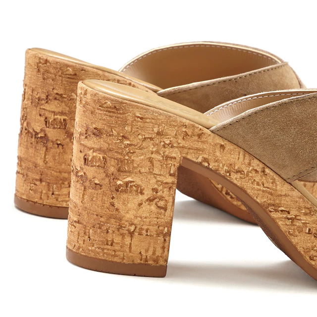 LASCANA Pantolette »Sommerschuh, offener Schuh, Sandalette, Mule,« aus Leder mit Blockabsatz in Kork-Optik