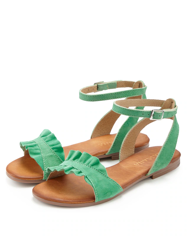 LASCANA Sandale »offener Schuh,« Sandalette, Sommerschuh aus hochwertigem Leder mit kleinen Rüschen