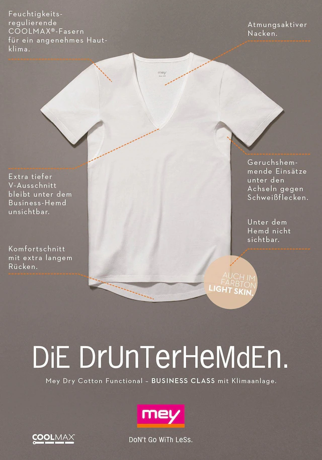 Mey Unterziehshirt »Dry Cotton Functional« Kurzarm, tiefem V-Ausschnitt, Single Jersey, mit extra-langem Rücken
