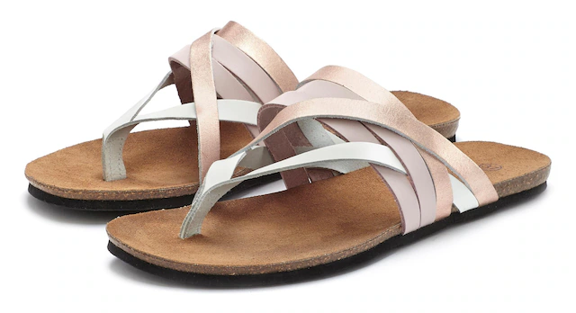 LASCANA Zehentrenner »Sommerschuh, offener Schuh, Pantolette, Sandale,« aus Leder mit Korkfußbett