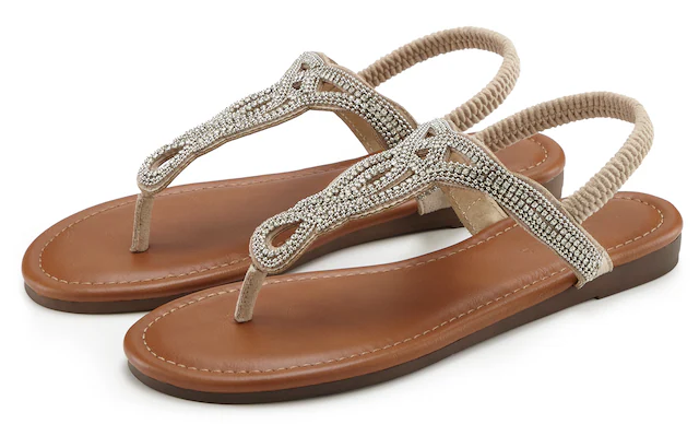 LASCANA Zehentrenner »Sommerschuh, offener Schuh,« Sandale, Pantolette mit Schmucksteinen in Glitzer-Optik VEGAN