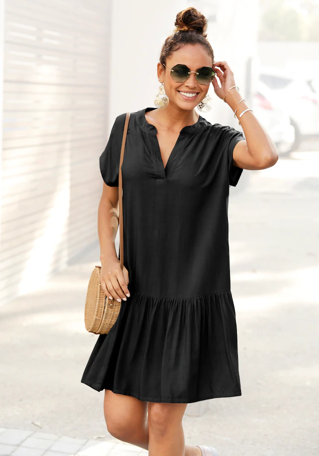 s.Oliver Blusenkleid »mit Volant am Rock« Ohne Taschen luftiges Tunikakleid, Sommerkleid,leichtes Strandkleid,Cover-up, Basic