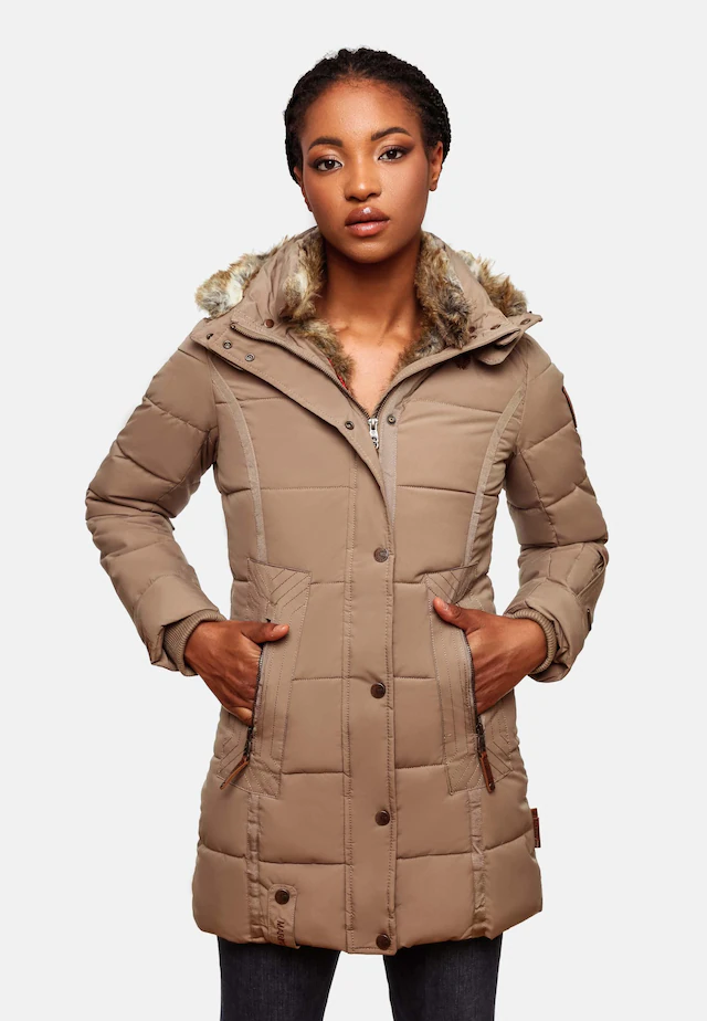 Marikoo Wintermantel »Lieblings Jacke« stylischer Winter Steppmantel m. Kunstpelz-Kapuze