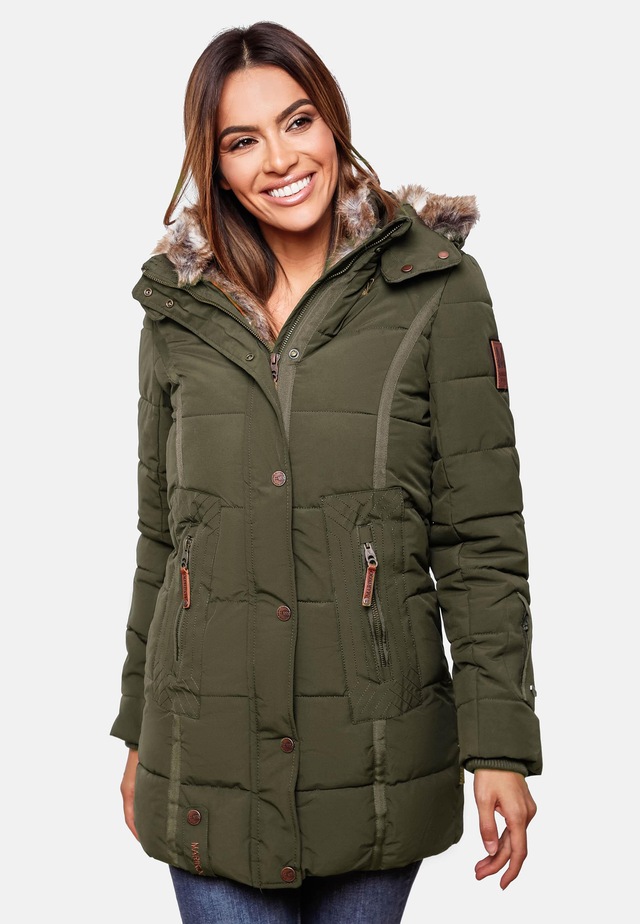 Marikoo Wintermantel »Lieblings Jacke« stylischer Winter Steppmantel m. Kunstpelz-Kapuze