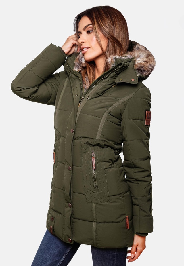 Marikoo Wintermantel »Lieblings Jacke« stylischer Winter Steppmantel m. Kunstpelz-Kapuze