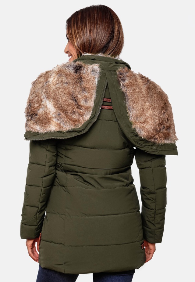 Marikoo Wintermantel »Lieblings Jacke« stylischer Winter Steppmantel m. Kunstpelz-Kapuze