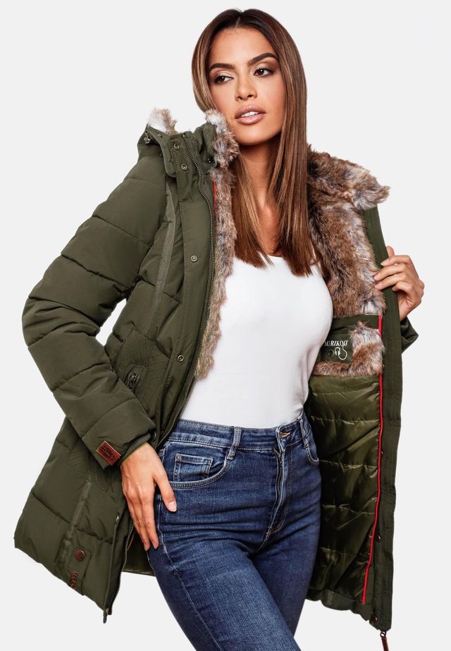 Marikoo Wintermantel »Lieblings Jacke« stylischer Winter Steppmantel m. Kunstpelz-Kapuze